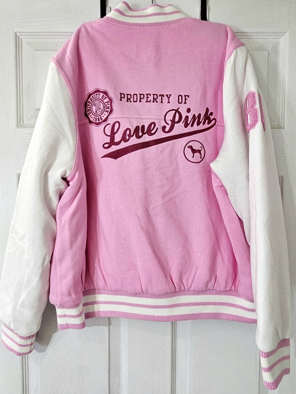 PINK VARSITY BOMBER JACKET Pink Friday NEW SMALL MSRP $179.95